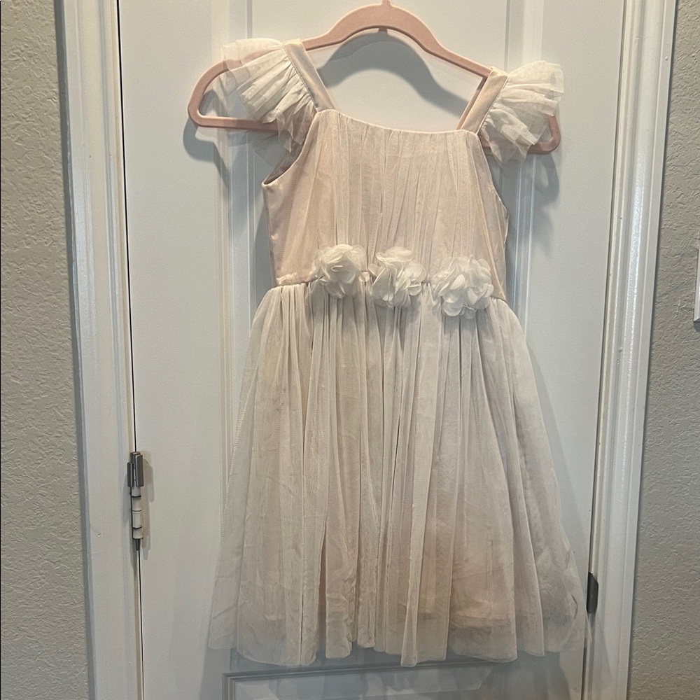 Popatu Cream Tulle Dress with Floral Accents